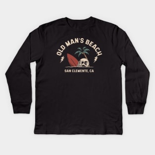 Vintage Surfing Old Man's Beach San Clemente California // Retro Surf Skull Kids Long Sleeve T-Shirt